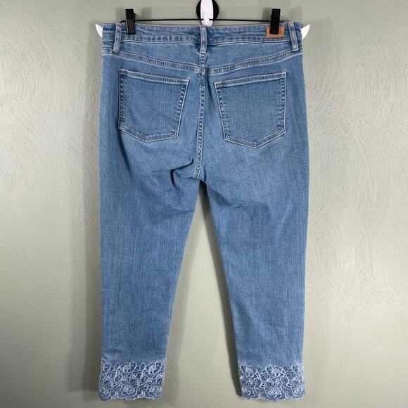 Ralph Lauren Blue Straight Cropped Embroidered Hem Denim Jeans Women's Size 6 - Picture 12 of 13